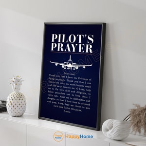 Pilot&#39;s Prayer Wall Art Aviation Prints Airplanes Canvas Motivational Quote Wall Decor | Modern Christian Decor Home Art Office Decor -P860