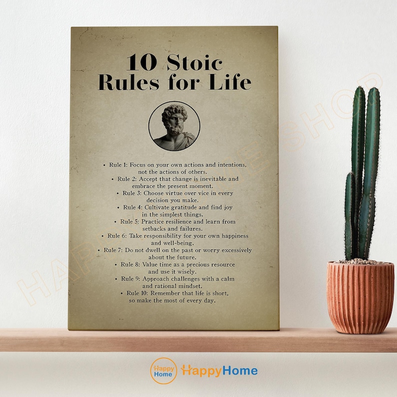 Marcus Aurelius 10 Stoic Rules for Life Wall Art Stoicism Motivational ...