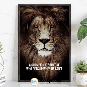 Lion Poster Motivational Inspiration Quotes Wall Art - A Champion Quotes | Lion Motivational Quotes Print Canvas | Lion Quotes Wall Art image 1