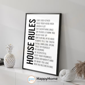 House Rules Wall Art Family Rules Home Sign Decor Canvas Art ...
