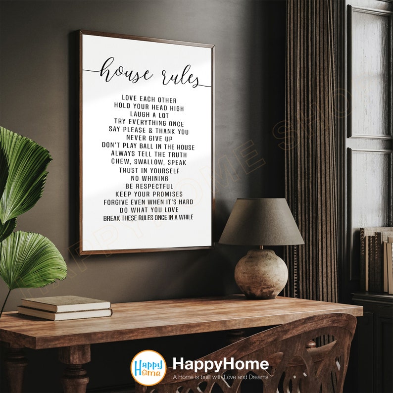 House Rules Wall Art Family Rules Home Sign Decor Canvas Art ...