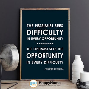 Winston Churchill Quotes Wall Art Poster Motivational Inspiration Quotes Wall Decor Difficulty Opportunity Poster l Quotes Print Wall Art