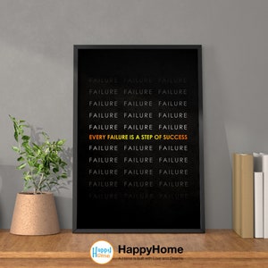 Elke mislukking is een stap naar succes motiverende muurposter | Inspirerende muurkunst ondernemer citaten poster Home Art Office Decor