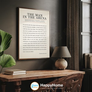 Arte mural &quot;El hombre en la arena&quot;, citas de Theodore Roosevelt, letrero motivacional, decoración de pared inspiradora, impresión artística, decoración de oficina -P768