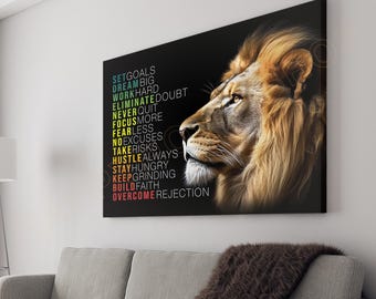 Arte de parede de leão, citações motivacionais, impressão inspiradora, tela, arte para casa, decoração de escritório, arte moderna - PB37