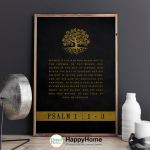 Psalm 1:1-3 Blessed is the man | Bible Verse Wall Art | Modern Christian Decor | Scripture Print Bible Quote Poster Office Decor Modern Art
