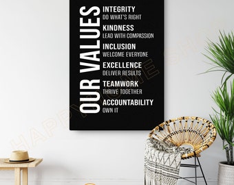 Our Values Wall Art Business Core Values Office Decor Entrepreneur