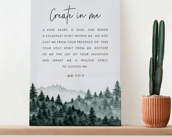 Psalm 51:10-12 Wall Art Create In Me Bible Verse Scripture Quote Prints | Christian Bible Wall Art Poster Home Art Office Decor -P960