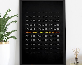 It Only Takes One Yes for Success Wall Art Motivational Poster | Inspirational Wall Art Entrepreneur Quotes Poster Home Art Office Decor