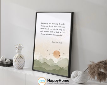 Thich Nhat Hanh Quote Meditation Wall Art Waking up this Morning Motivational Quote Spiritual Wall Decor Meditation Artwork Home Decor -P669