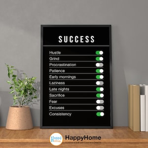 Success Settings Wall Art Motivational Poster | Inspirational Wall Art Entrepreneur Quotes Success Definition Poster Home Art Office Decor