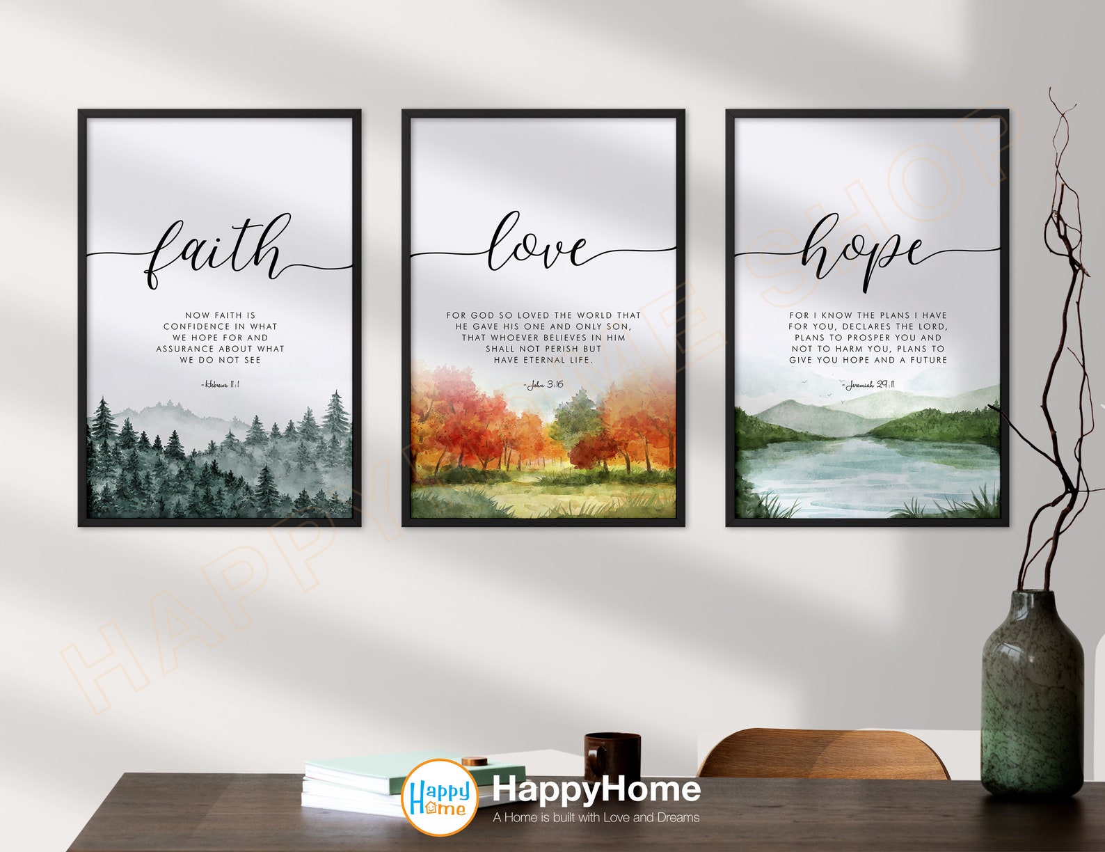 Faith Hope Love Bible Verse Wall Art Set Scripture Quotes Prints ...