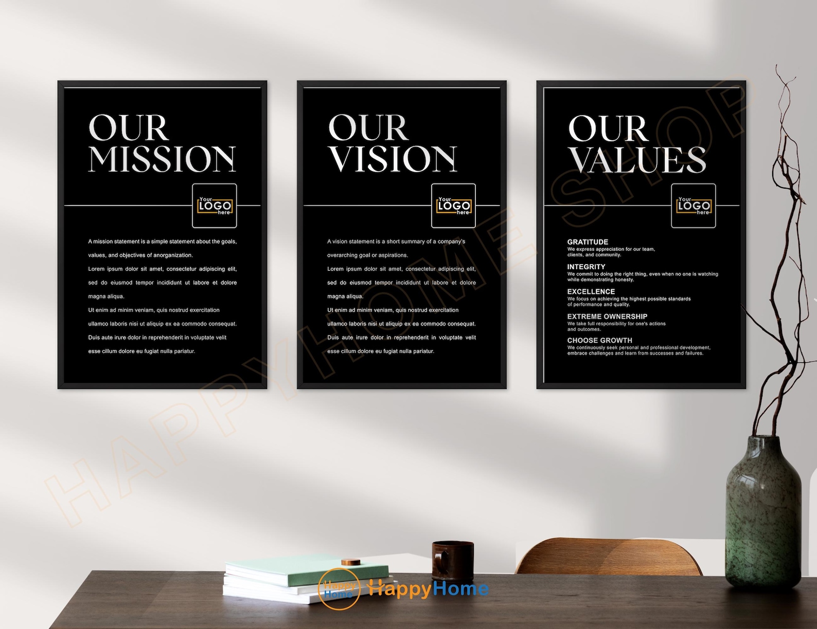 Personalized Company Our Mission Vision Values Wall Art Set Modern ...