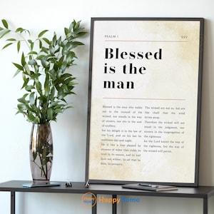 Psalm 1 ESV Blessed is the Man Bible Verse Wall Art Scripture Quote Prints | Christian Bible Wall Art Poster Home Art Office Decor -PA26