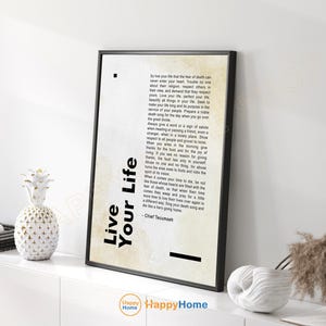Chief Tecumseh Poem Quote Live Your Life Motivational Poster Inspirational Print Art The Fear of Death Home Art Office Decor -PC11