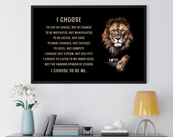 Lion Poster Motivational Inspiration Quotes Wall Art - I Choose to be Me | Lion Motivational Quotes Print Canvas | Lion Quotes Wall Art