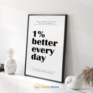 Motivational Wall Art 1% Better Every Day Inspirational Quotes Poster Prints Art Home Decor Office Decor  Modern Art -PC93