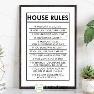 House Rules Wall Art Family Rules Home Sign Decor Canvas Art | Motivational Quotes Homewarming Art Wall Decor Modern Art -P735