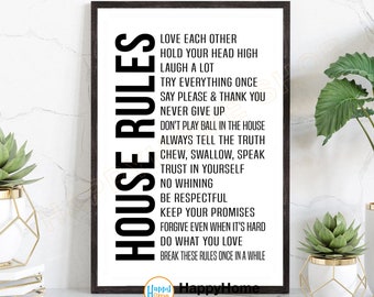 House Rules Wall Art Family Rules Home Sign Decor Canvas Art | Motivational Quotes Home Art Wall Decor Modern Art -P723