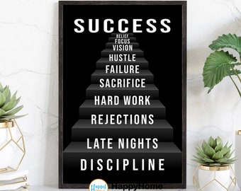 Stairway to Success Motivierende Inspirierende Zitate Wand Kunst Leinwand | Motivierende Zitate Home Art Office Decor Moderne Kunst Decor