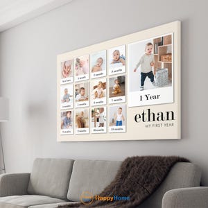 Personalisierte Baby Erste Jahr Foto Wand Kunst Benutzerdefinierte 1. Geburtstag Foto Collage Zeichen Benutzerdefinierte 12 Monate Fotos Kinderzimmer Kinderzimmer Dekor-PC39
