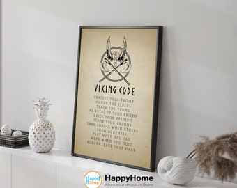 Viking Code Wall Art Viking Warrior Motivational Quotes Inspirational Print Wall Decor | Motivational Home Art Office Decor Art -P755