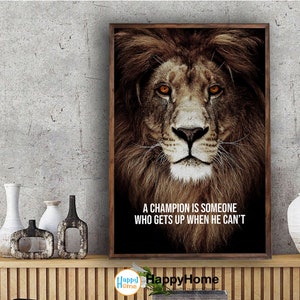 Lion Poster Motivational Inspiration Quotes Wall Art - A Champion Quotes | Lion Motivational Quotes Print Canvas | Lion Quotes Wall Art image 2