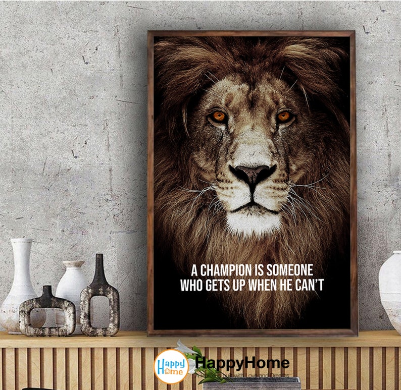 Lion Poster Motivational Inspiration Quotes Wall Art - A Champion Quotes | Lion Motivational Quotes Print Canvas | Lion Quotes Wall Art image 2