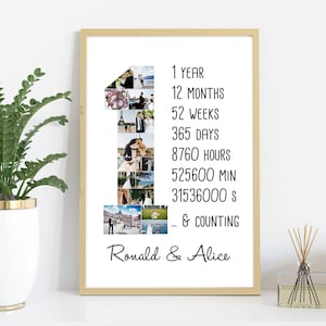 Regalo personalizado de un año de aniversario para esposa y marido, collage de fotos personalizado, arte de pared / regalo de decoración de pared de un año de aniversario para pareja