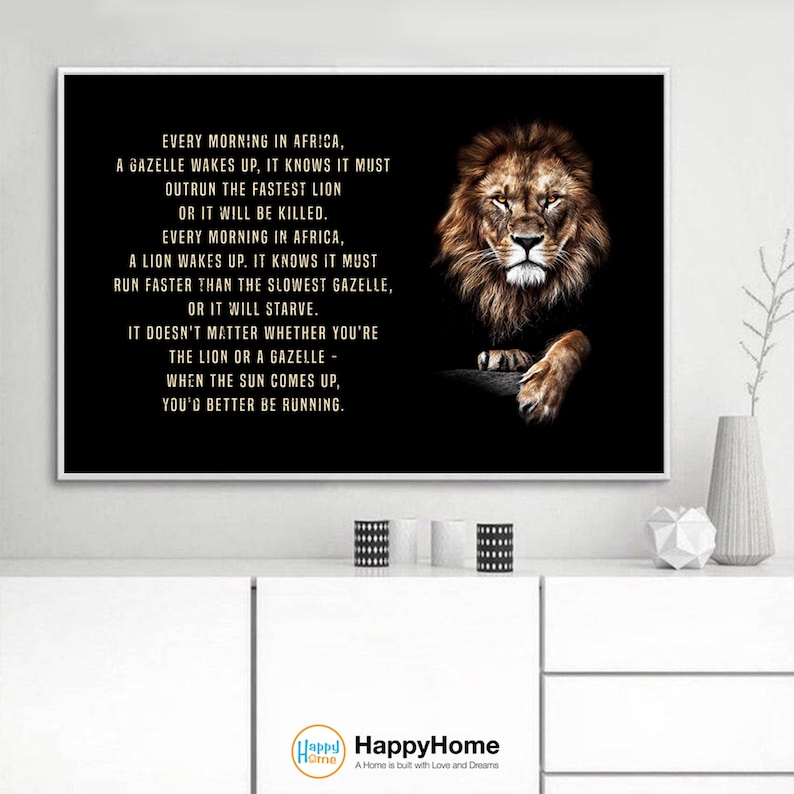 Lion Wand Art Gazelle und Lion African Sprichwort motivierende Inspirierende Zitate | Löwen Motivation Zitate Druck Leinwand Büro Dekor Kunst Bild 5
