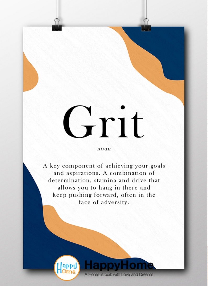Grit Definition Poster Motivational Wall Art Inspirational Etsy