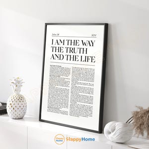 John 14 NIV Bible Verse Wall Art I Am The Way and The Truth and The Life Scripture Quote Print | Christian Bible Art Poster Home Decor -PD65