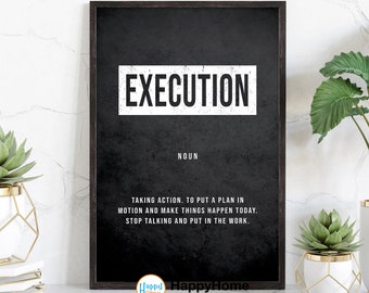 Poster med definition av utförande motiverande väggkonst | Inspirerande väggkonst entreprenörscitat poster hemkonst kontorsinredning modern canvastavla