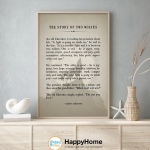 Wolf Poster Motivational Inspiration Quotes Poster Two Wolves inside Us All | Two Wolves Wall Art Decor | Motivational Quotes Print Canvas