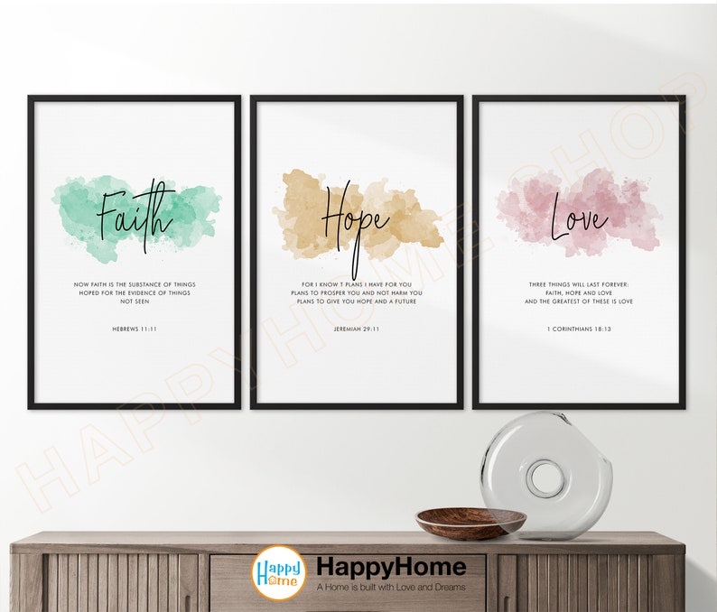 Faith Hope Love Bible Verse Wall Art Set Motivational Bible Poster ...