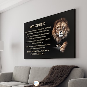 Lion Poster Motivational Inspiration Quotes Wall Art - My Creed | Lion Motivational Quotes Print Canvas | Lion Wall Art Office Decor