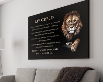Lion Poster Motivational Inspiration Quotes Wall Art - My Creed | Lion Motivational Quotes Print Canvas | Lion Wall Art Office Decor