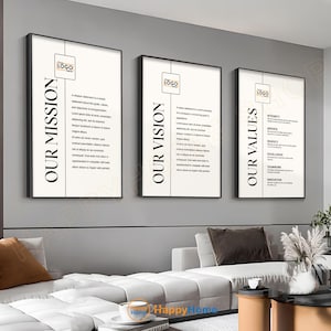 Personalized Business Statement Our Vision Our Mission Our Values Wall Art Entrepreneur Poster Office Wall Decor | Set of 3 Piece -PD11