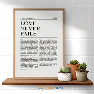 1 Corinthians 13 Bible Verse Wall Art Love Never Fails Scripture Quote ...