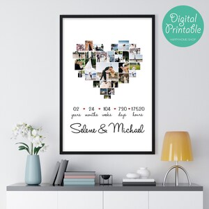 DIGITAL Printable Personalized Anniversary Gift for Wife & Husband Custom Heart Photo Collage Wall Art | Custom Year Anniversary Wall Decor