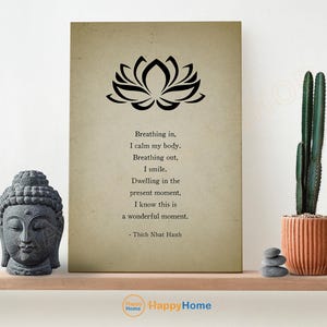 Thich Nhat Hanh Quote Wall Art Breathing In Meditation Motivational Quote Spiritual Mindfulness Artwork Buddhist Print Home Decor -PC47