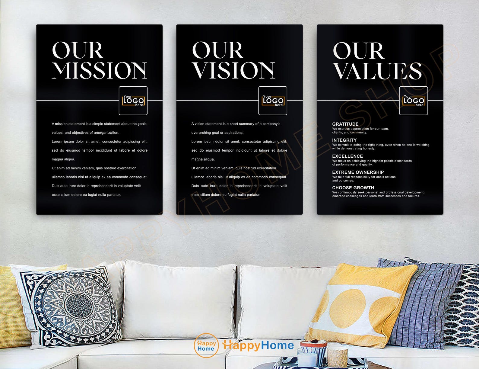 Personalized Company Our Mission Vision Values Wall Art Set Modern ...