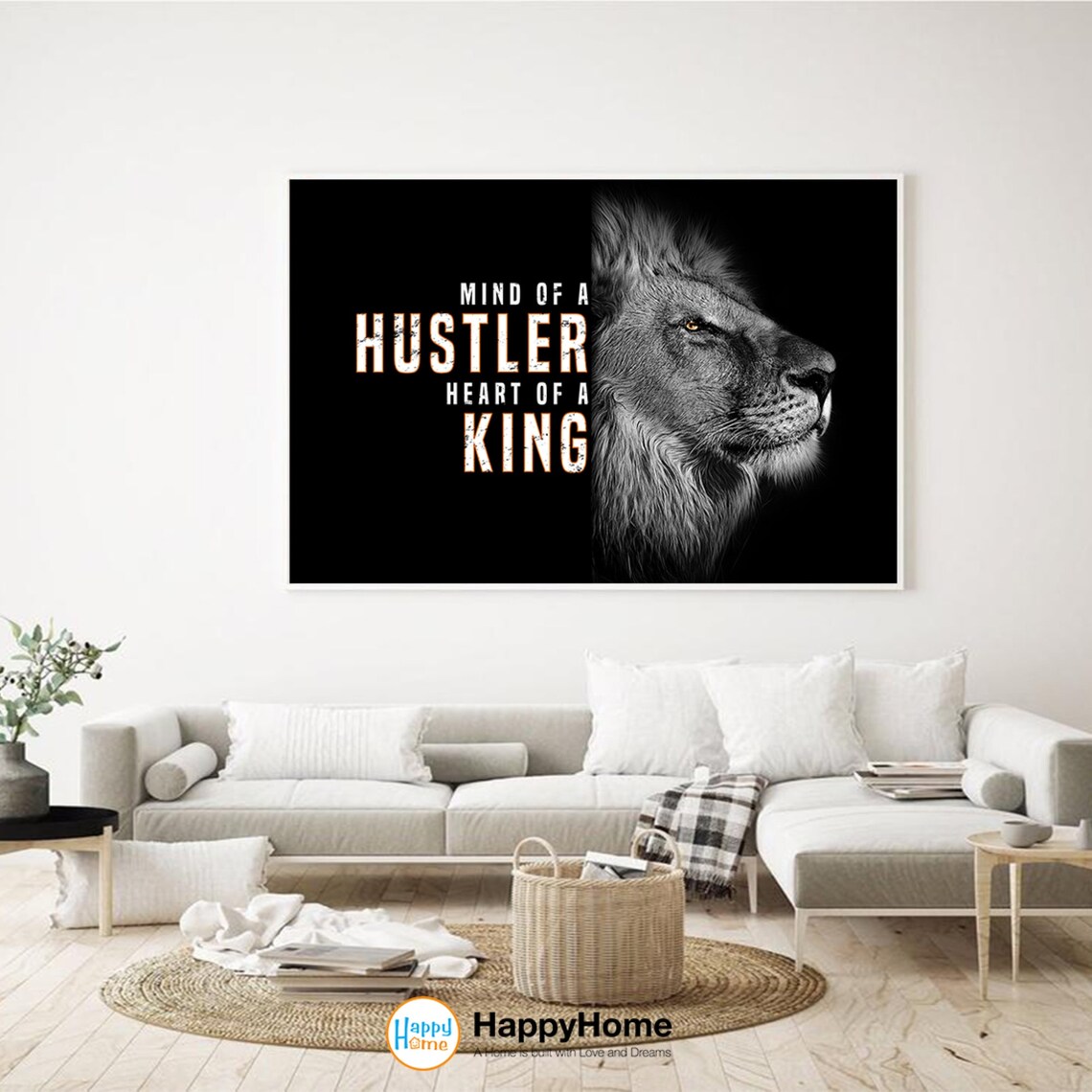 Poster Motivation Lion Solitaire - Toile Canvas - Art Mural - Non Encadré/Encadré Au Choix
