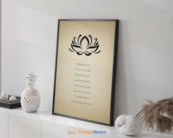 Zen Breathing Prayer Wall Art Breathing In Meditation Motivational Quote Spiritual Mindfulness Artwork Buddhist Print Home Decor -PC47