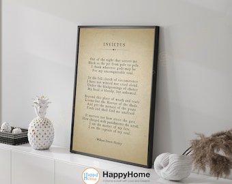 Invictus Poema Arte de pared William Ernest Henley Impresiones literarias Arte Poesía Impresión Arte Libro motivacional Página Arte Decoración de pared -P623
