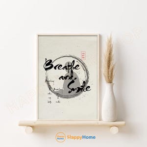Thich Nhat Hanh Breathe and Smile Quote Wall Art Enso Circle Meditation Motivational Quote Spiritual Mindfulness Artwork Buddhist Decor-PD39