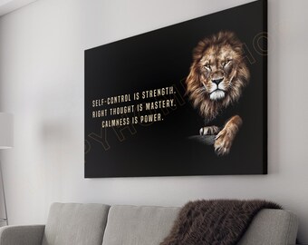 Lion Wall Art Self-control Is Strength Motivational Quotes Inspirational Print Canvas Home Art Office Decor -PG36