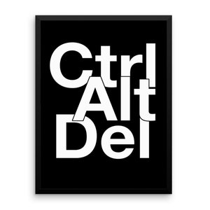May include: Black and white graphic print of the words "Ctrl Alt Del" in a bold, sans-serif font.