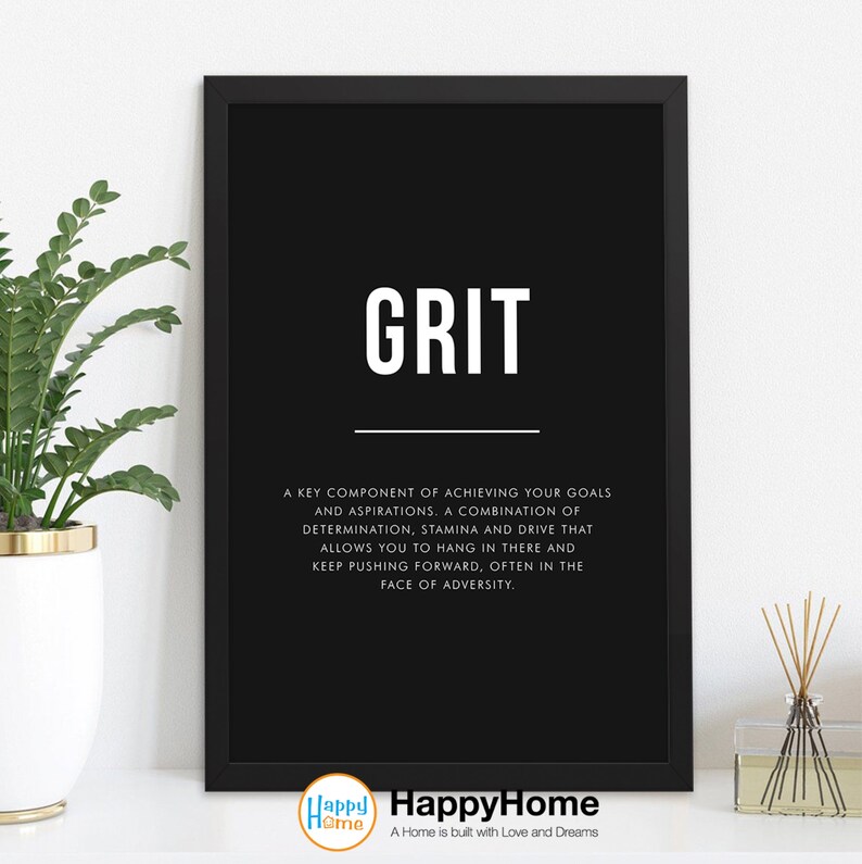 Grit Definition Poster Motivational Wall Art Inspirational Etsy