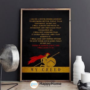 Spartan Poster Motivational Inspiration Quotes Poster My Creed | Spartan Warrior Wall Art | Motivational Quotes Print Wall Decor